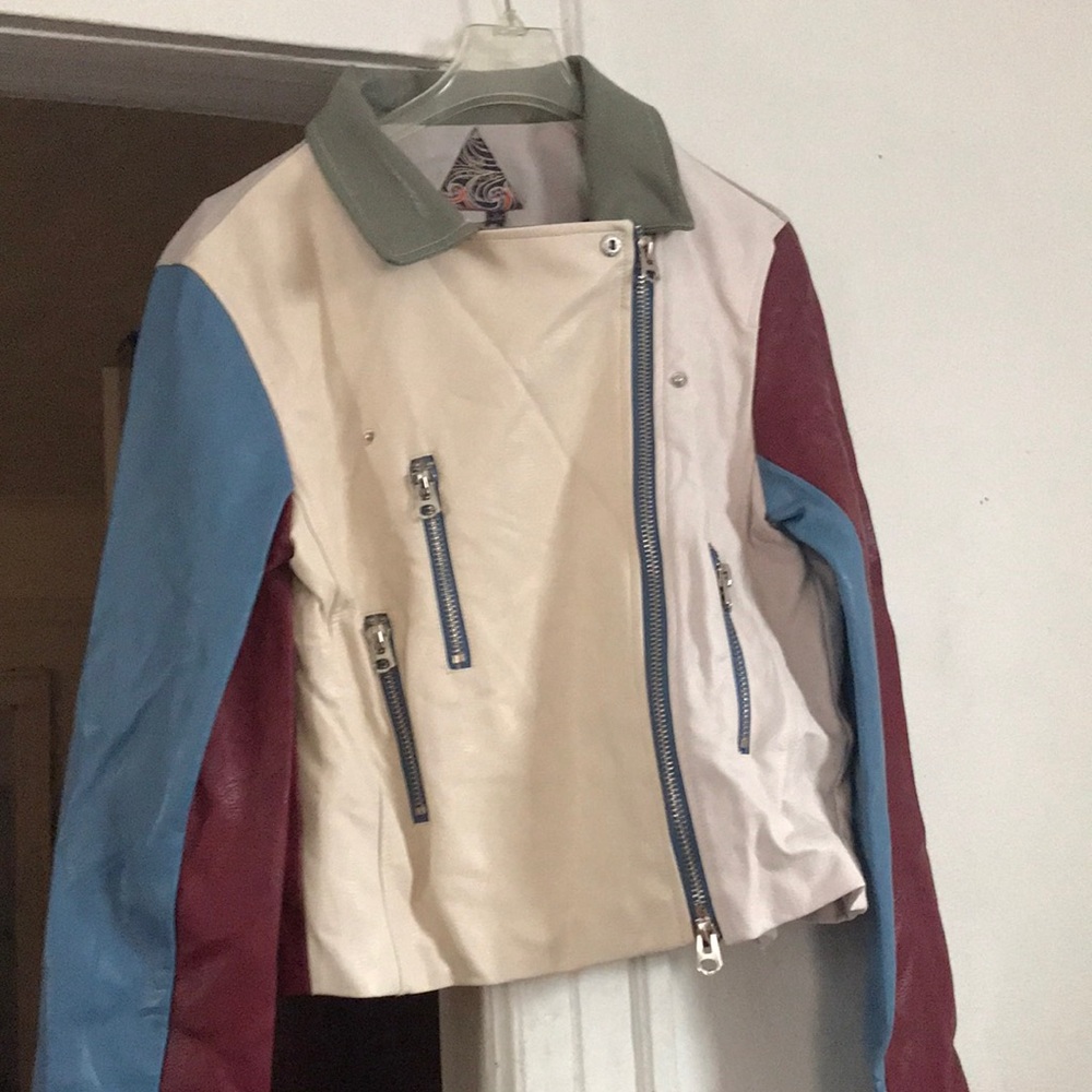 36.  Color block faux leather jacket
